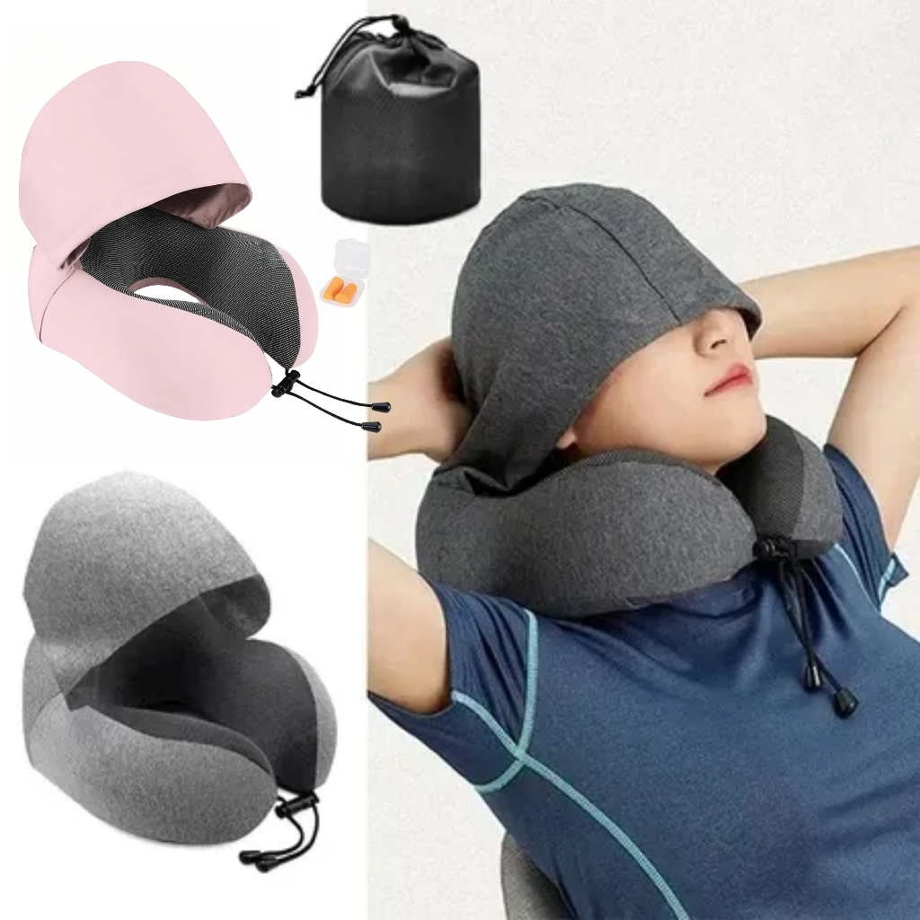 New Memory Foam U-Shaped Nap Neck Pillow with Hood for Office Traveling ...