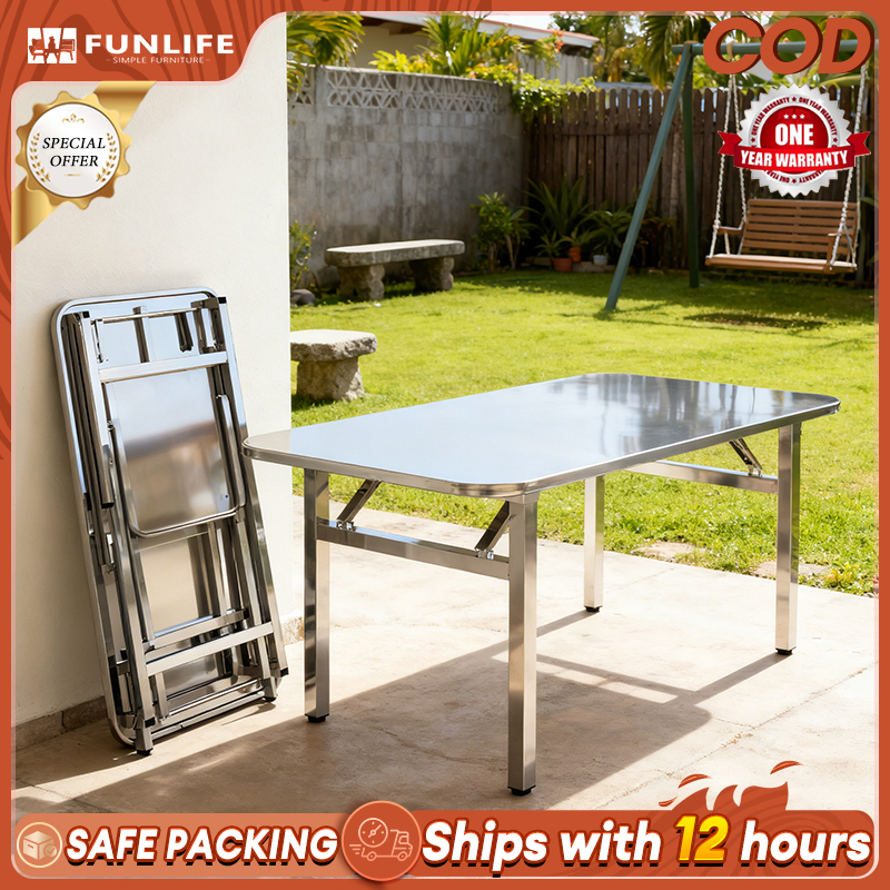 Stainless Steel Folding Table Unfold & Go Courtyard Wipe Clean Foldable ...