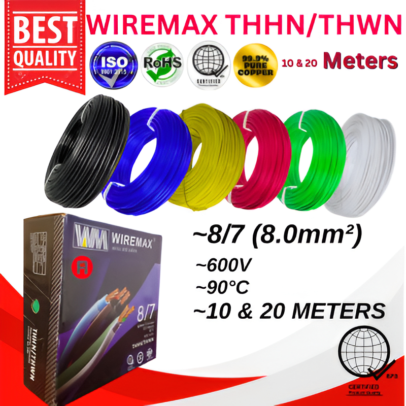 WIREMAX THHN/THWN STRANDED WIRE 8/7 (8.0mm) PER 10m & 20meters 100% ...
