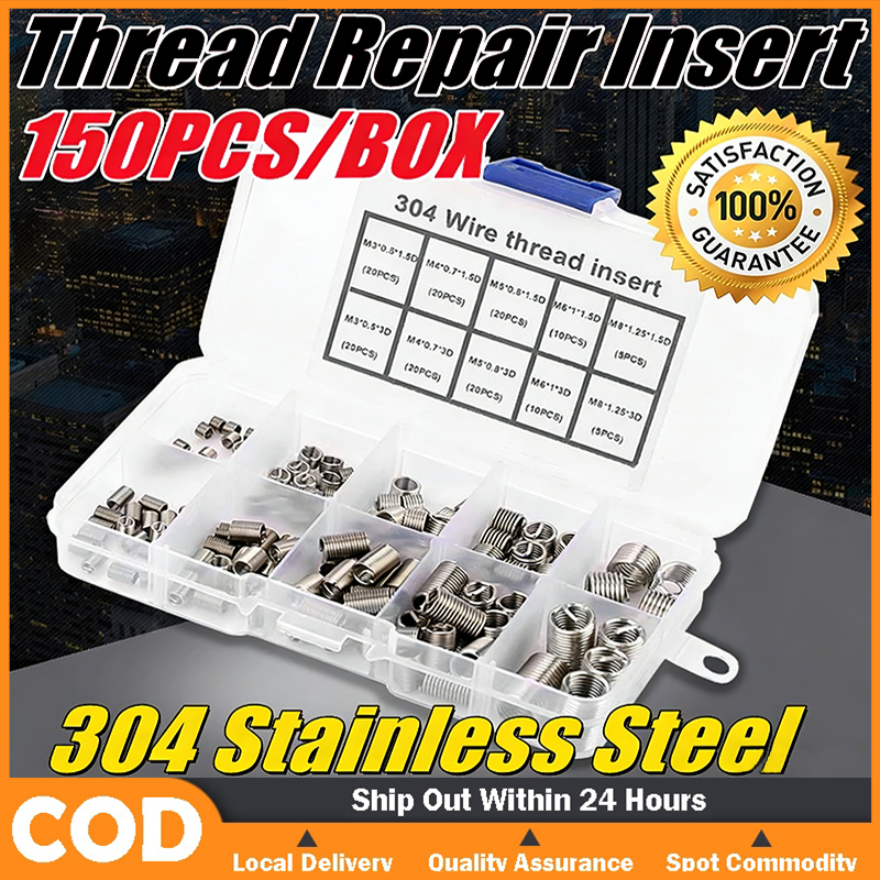 150pcs Stainless Steel Thread Repair M3-8 Coiled Wire Insert Repair Kit ...
