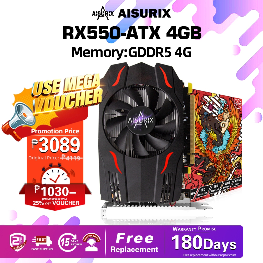 Aisurix AMD RX550 4G GDDR5 Graphics Card Radeon Chill 4GB Memory Video ...