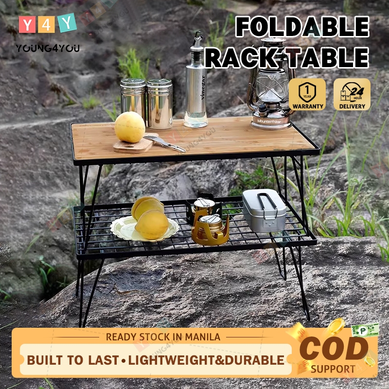 Multipurpose Camping Black Steel Table Stacking Storage Rack Foldable ...
