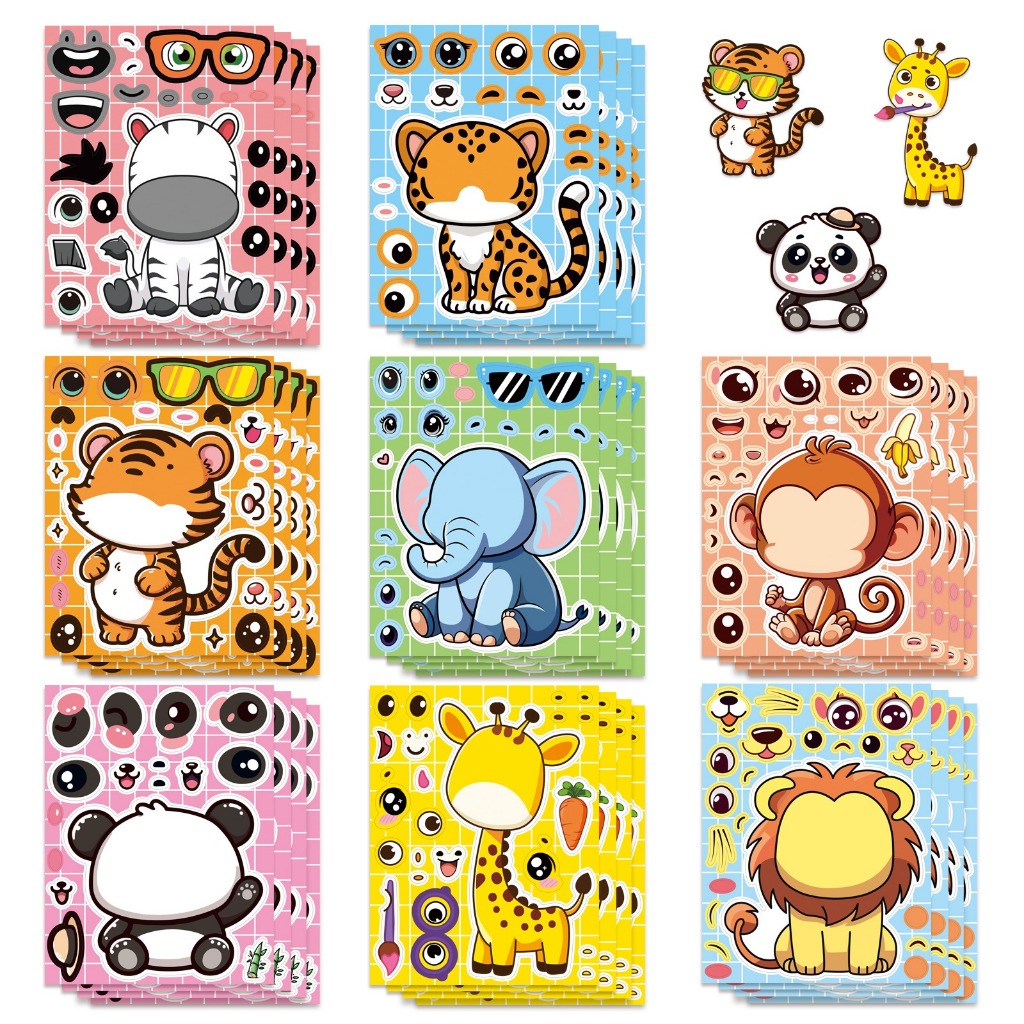 8-Sheet Cartoon Animal Series Puzzle Scrapbook Stickers DIY Self ...