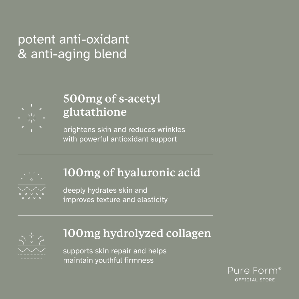 Pure Form S-Acetyl Glutathione | 90 Capsules | 700mg of Gluta + Hyaluronic  Acid + Collagen | Shopee Philippines