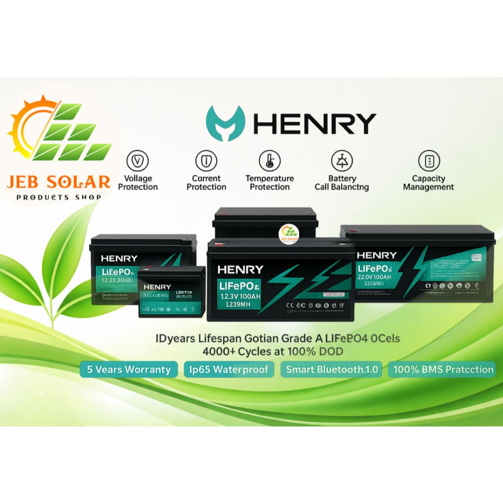 Henry LiFePO4 Battery (12V/24V) 12.8V/25.6V 100AH-200AH Solar Setup ...