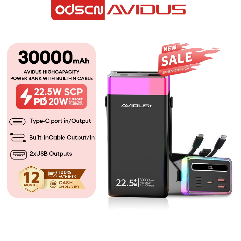 【COD】30000mAh AVIDUS SU30 22.5W Outdoor power bank Type-C Two-way Fast ...