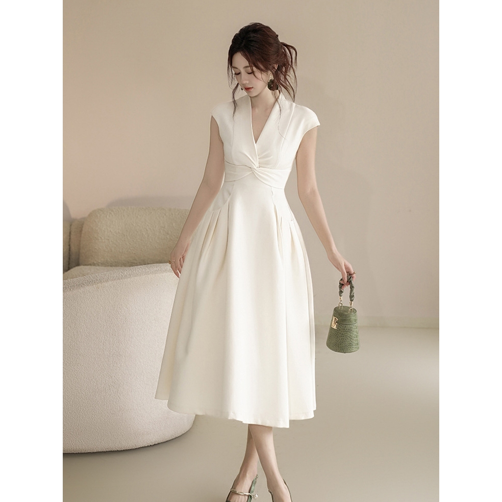 long elegant white dress for christening woman casual formal fitted long  sleeve for women plus size | Shopee Philippines
