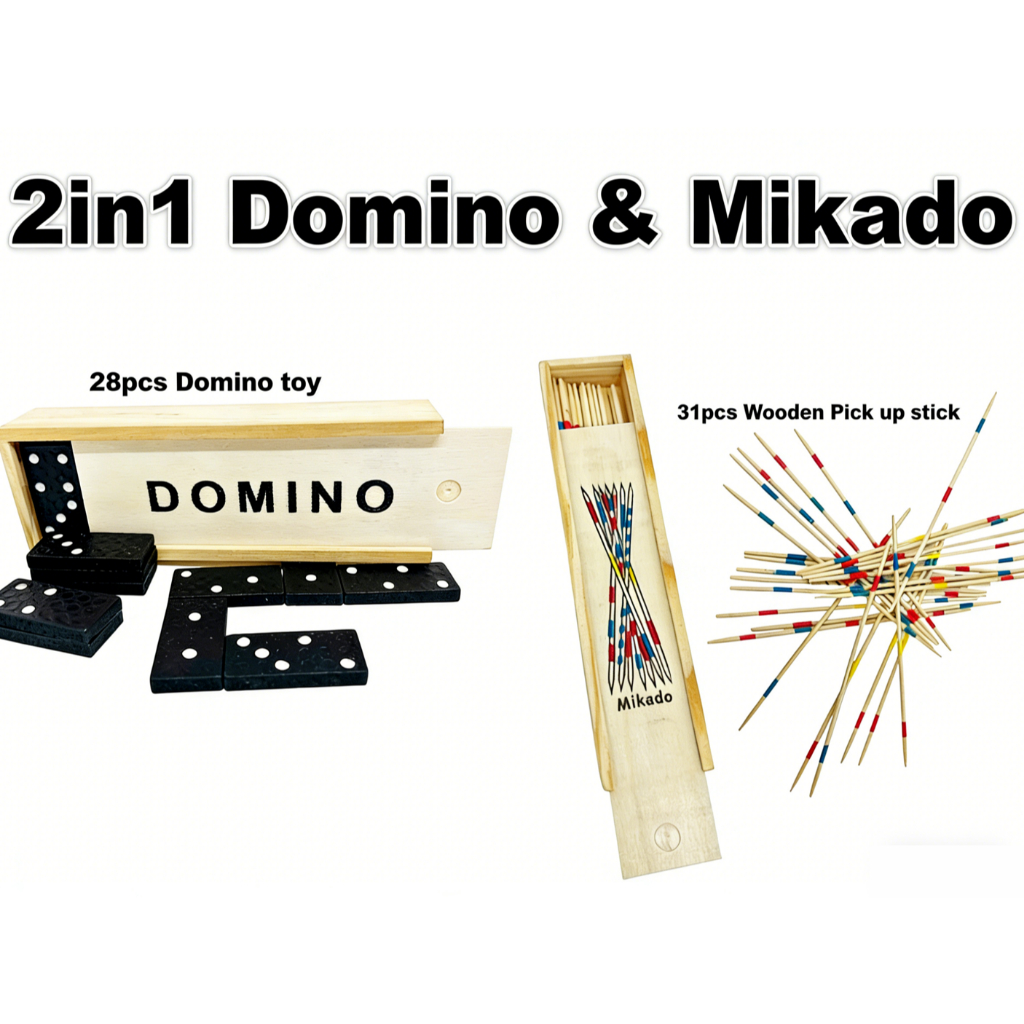 2in1 Domino & Mikado Set Pick up stick Spiel Family Board Game Adult ...