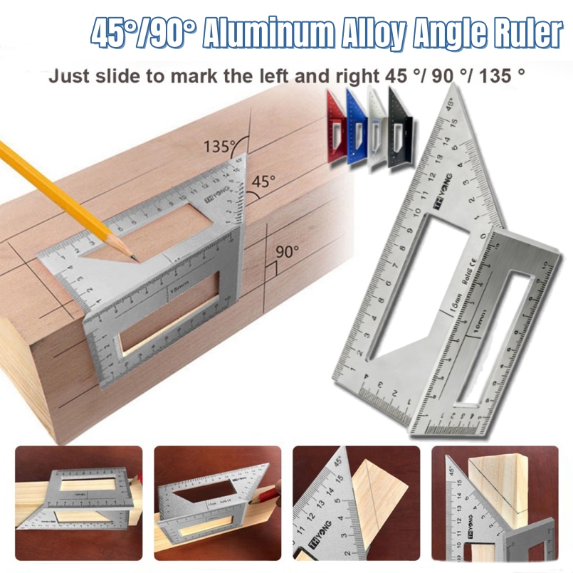 1pc 45°/90°Aluminum Alloy Angle Ruler Square Multifunction Rule Gauge ...