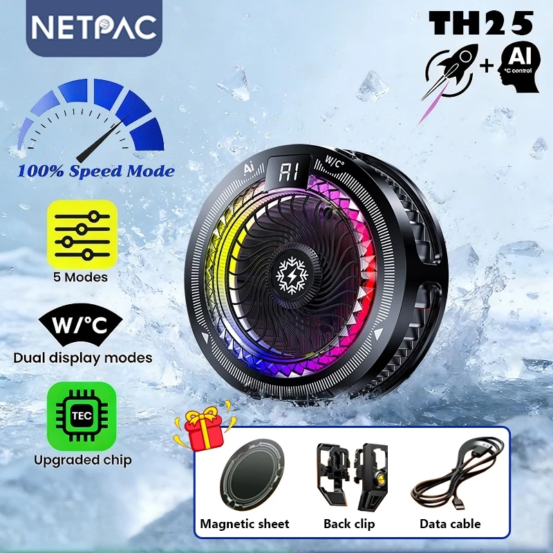 NETPAC Ai Phone Cooler TH25 Magnetic Back Clip 2 in 1 Gaming Radiator ...