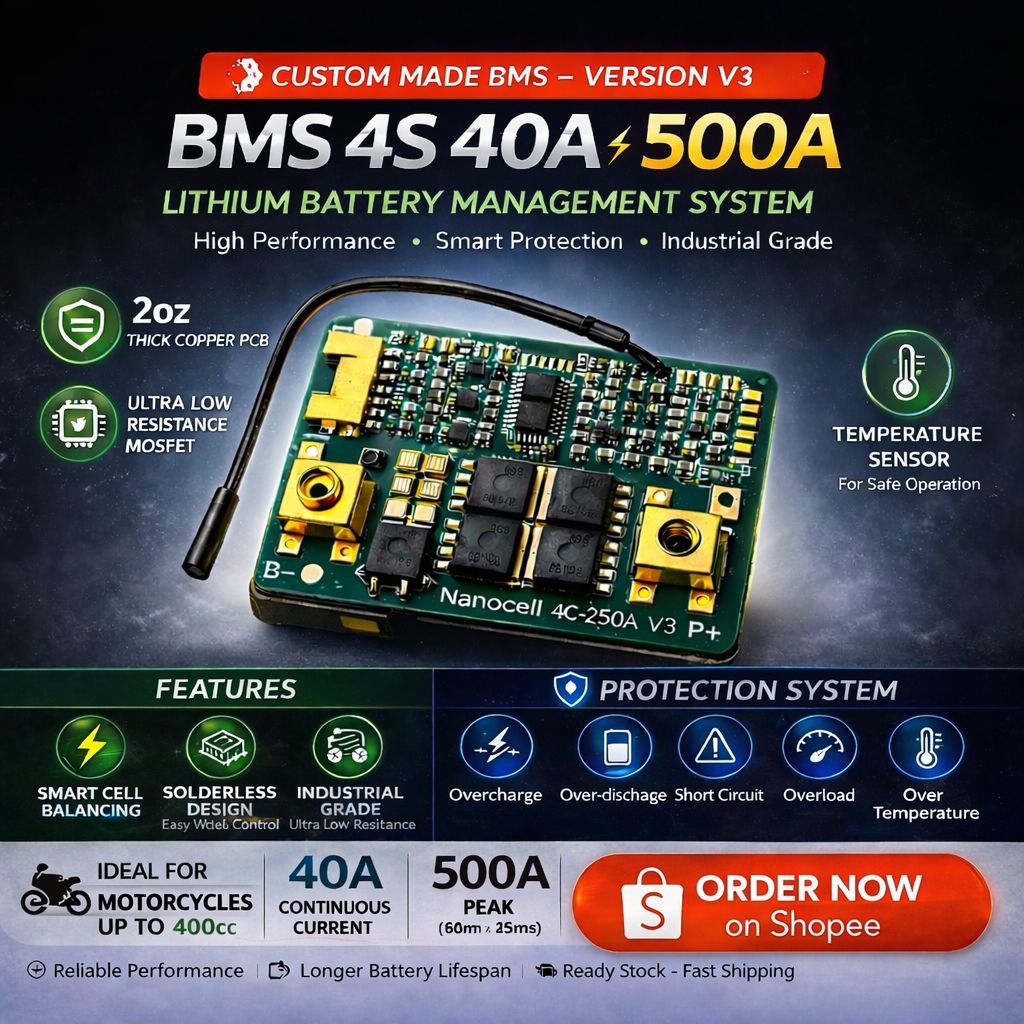 BMS 4S 12V 500A Lithium Motorcycle Battery Version 3 50cc to 400cc ...