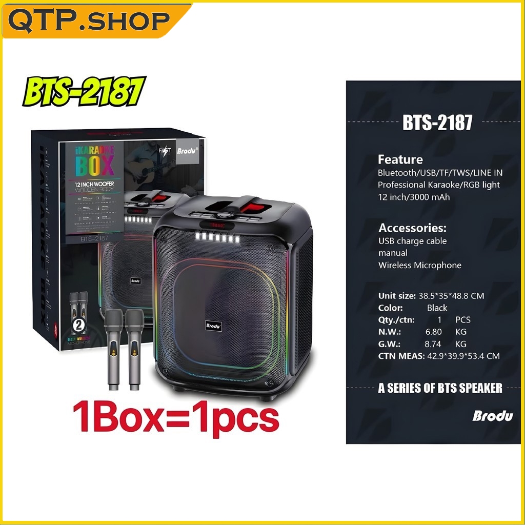 Brodu BTS-2187 12” RGB Karaoke Speaker with 2 Wireless Mic TWS ...