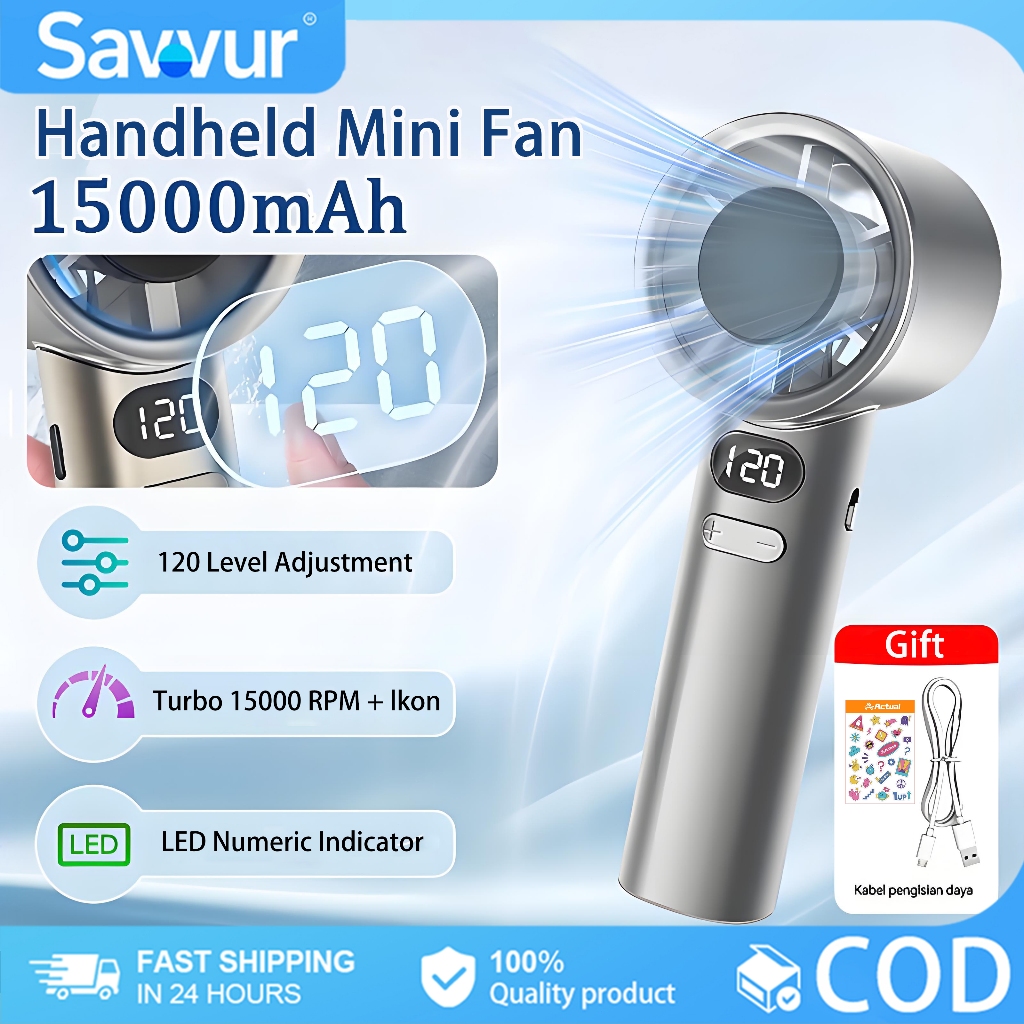 Savvur Handheld Mini Fan 15000mAh Rechargeable Portable Silent Fan ...