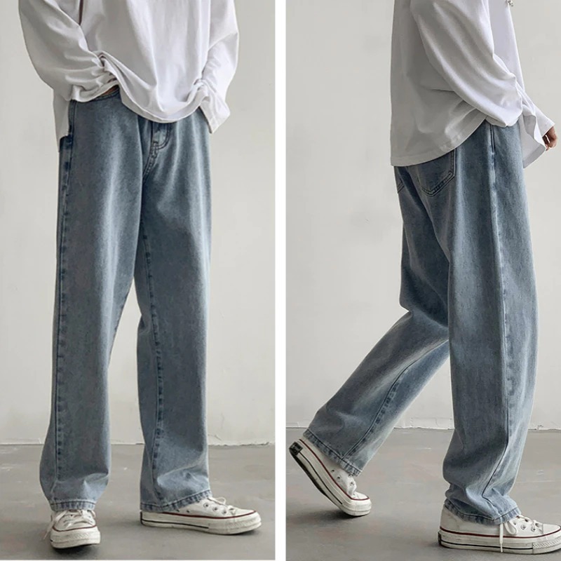 Men's Plus Size ABC Straight Cut Baggy Jeans - Korean Style Denim Pants ...