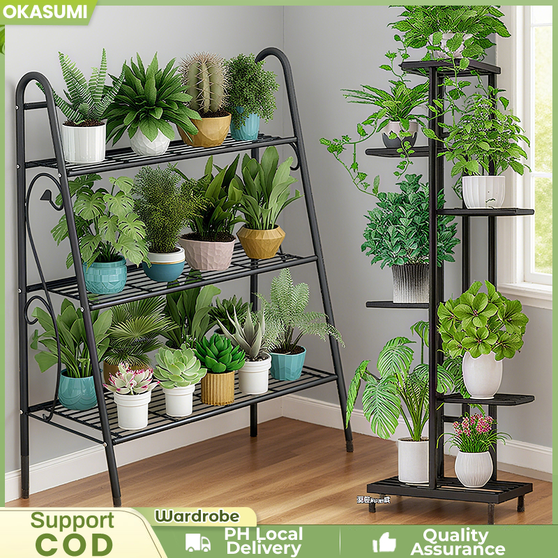 Okasumi 3 Tiers Iron Plant Rack Display Shelf Indoor And Outdoor Yard ...