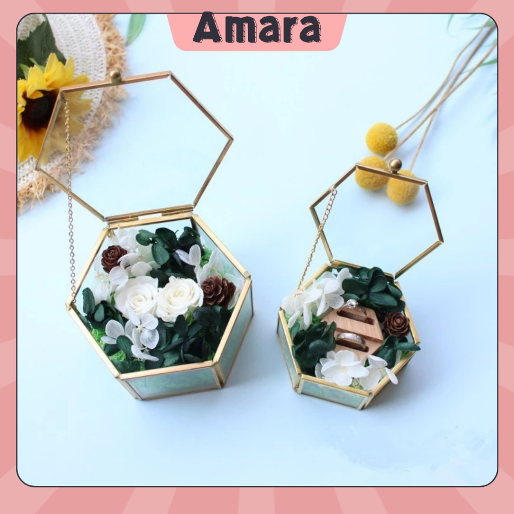 Glass Ring Box Hexagon Transparent Wedding Ring Box Geometric Clear ...