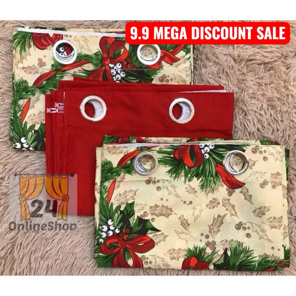 Ribbonette Christmas Ring Curtains sold per piece or 3in1 | Shopee ...