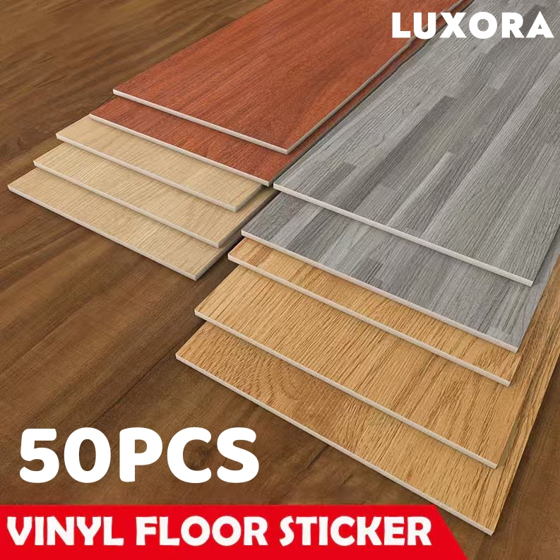 50PCS PVC Waterproof Wood Grain Vinyl Floor Stickers 91x15CM Self ...