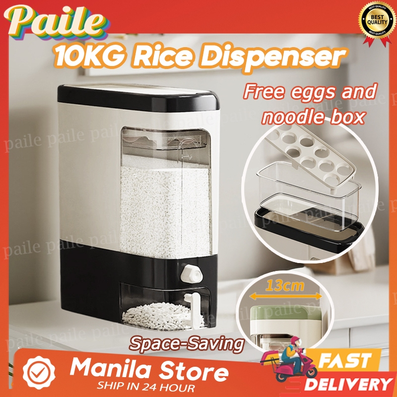 10KG Rice Dispenser 13CM Slim Design Built-In Egg Noodle Storage Black ...