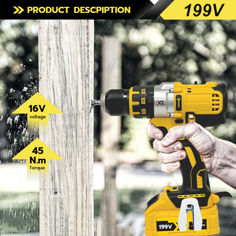 Cordless Hammer Drill Driver with 2*DeWalt 199V Bat Powerful Cordless ...