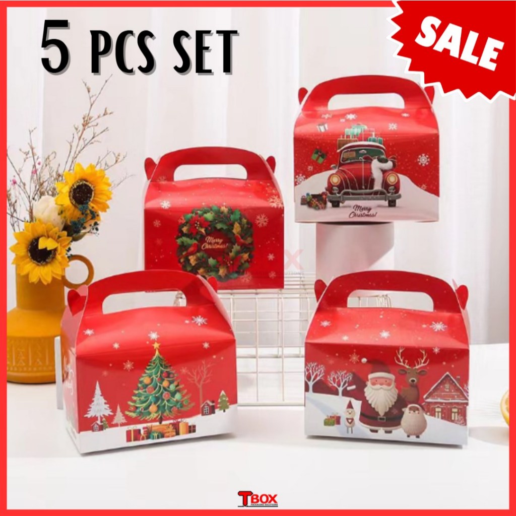 5PCS Christmas Red Hand Carry Candy Box Cardboard Hand Gift Portable ...