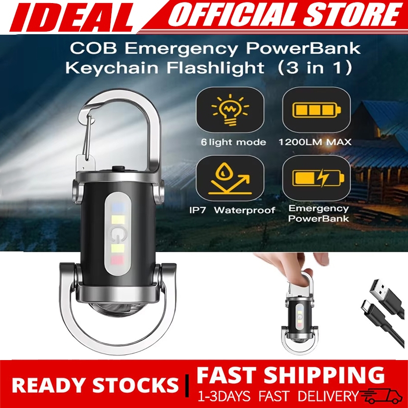Emergency Keychain Flashlight, EDC Tool with Red/Blue Strobe, USB-C ...