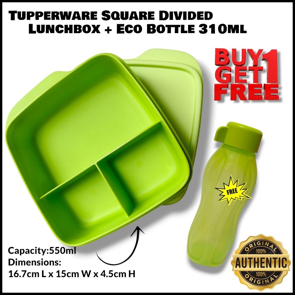 Tupperware Square Divided Lunchbox 550ml Free Eco Bottle 310ml | Shopee ...