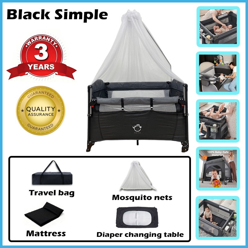 Baby Crib With Mosquito Net Foldable Multifunctional Liftable