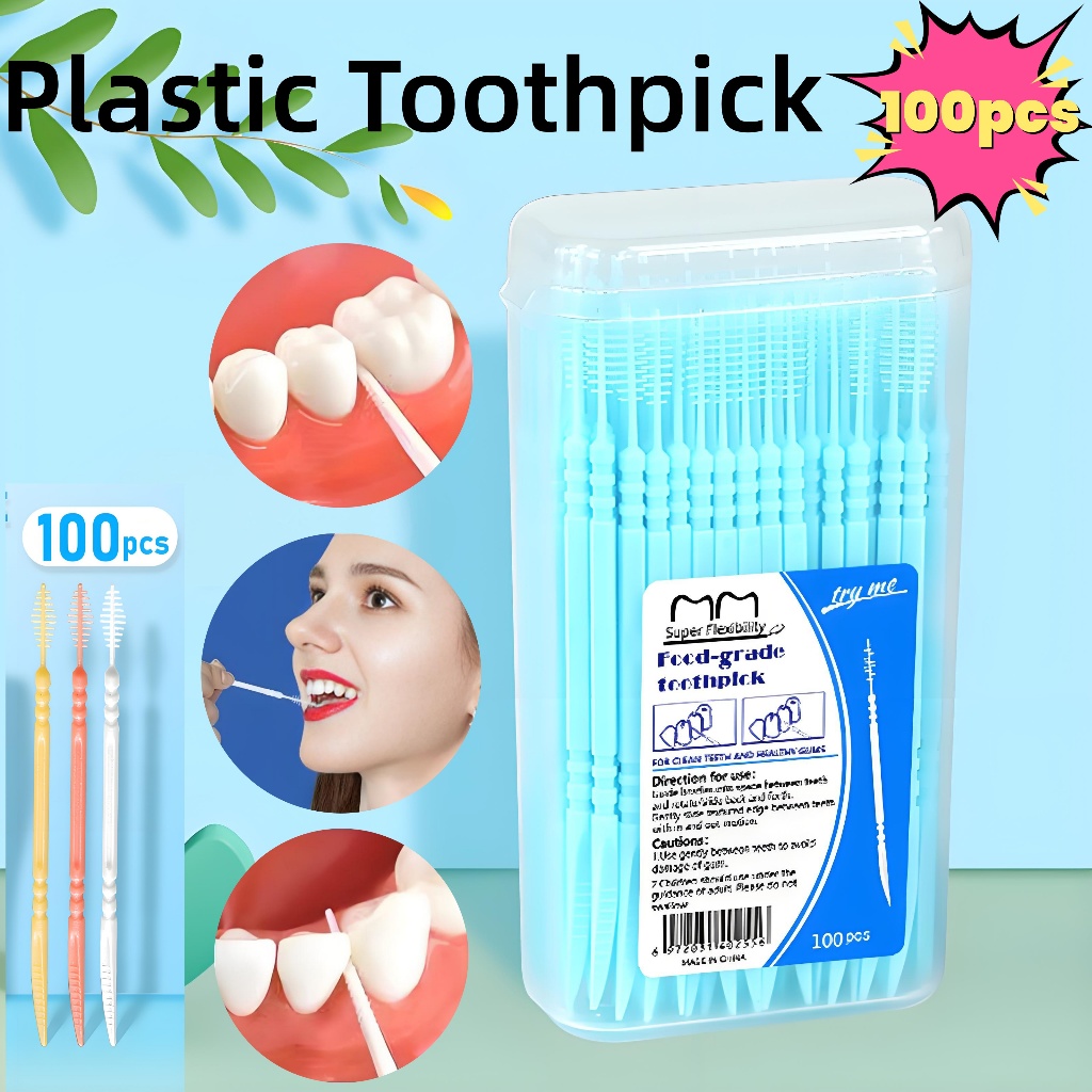 100pcs Double-Ended Plastic Toothpicks, Disposable Fishbone Shape for ...
