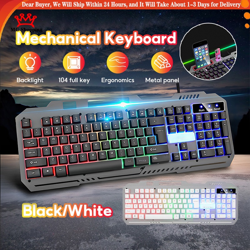 Gaming Keyboard Mechanical Feel 104 Keys Backlight Wired Keyboard With ...