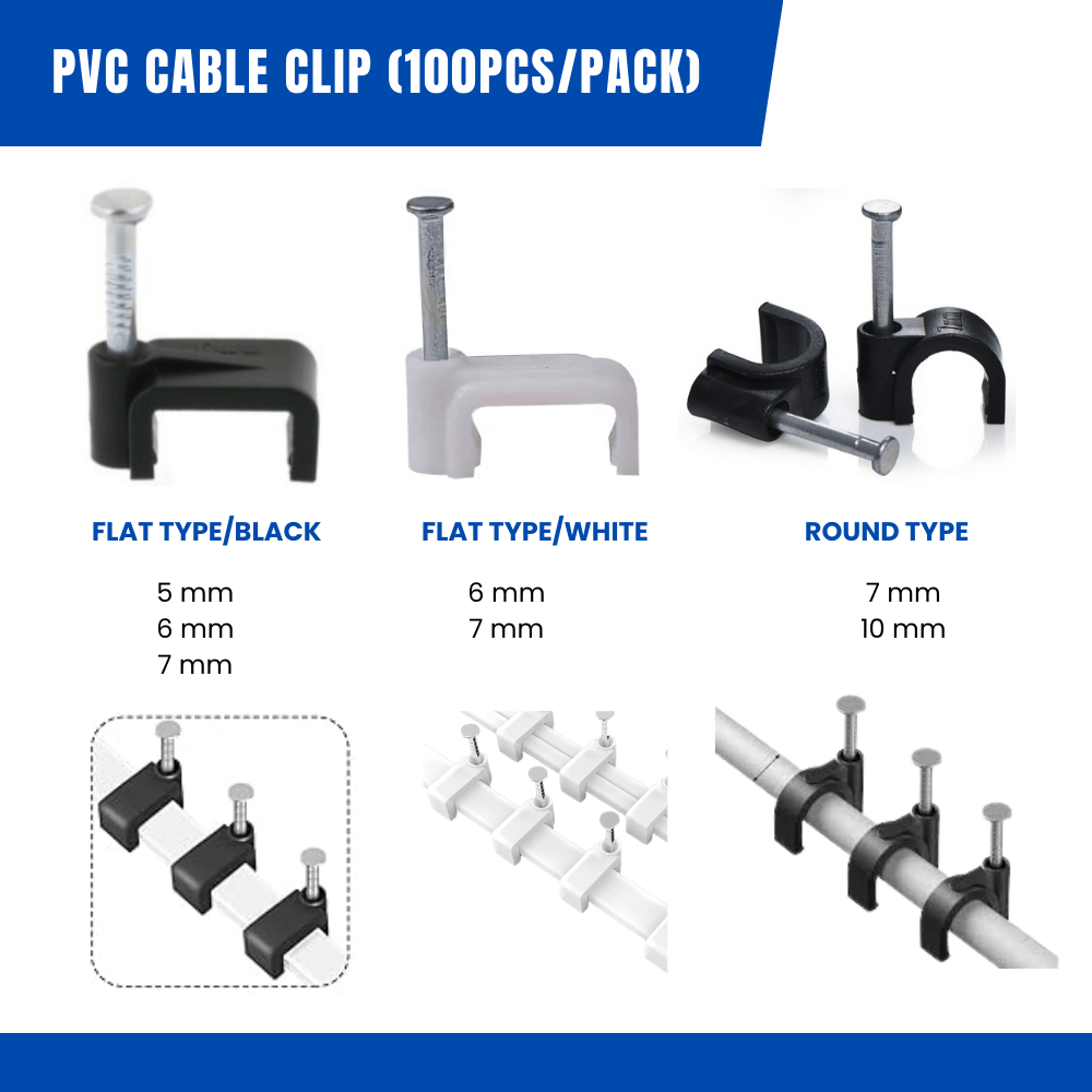 PVC cable wire clip, round/flat type, black/white, 5mm/6mm/7mm/10mm ...