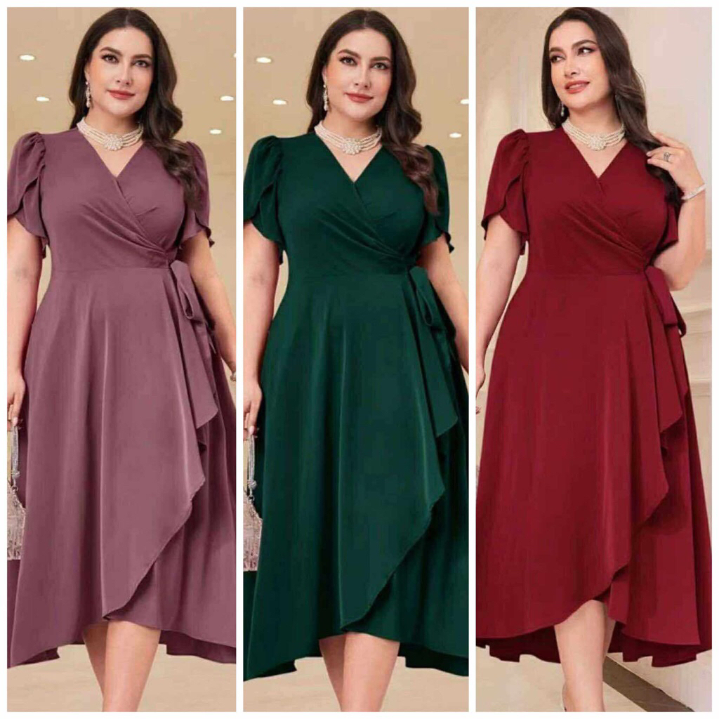 FZ Wrap dress plus size plain tulip dress casual dress | Shopee Philippines