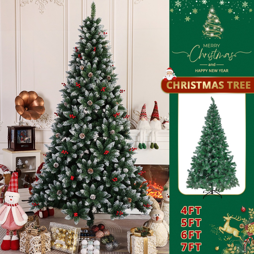 4/5/6/7 FT Spray White Snow Christmas Tree Full Shape PVC Artificial ...