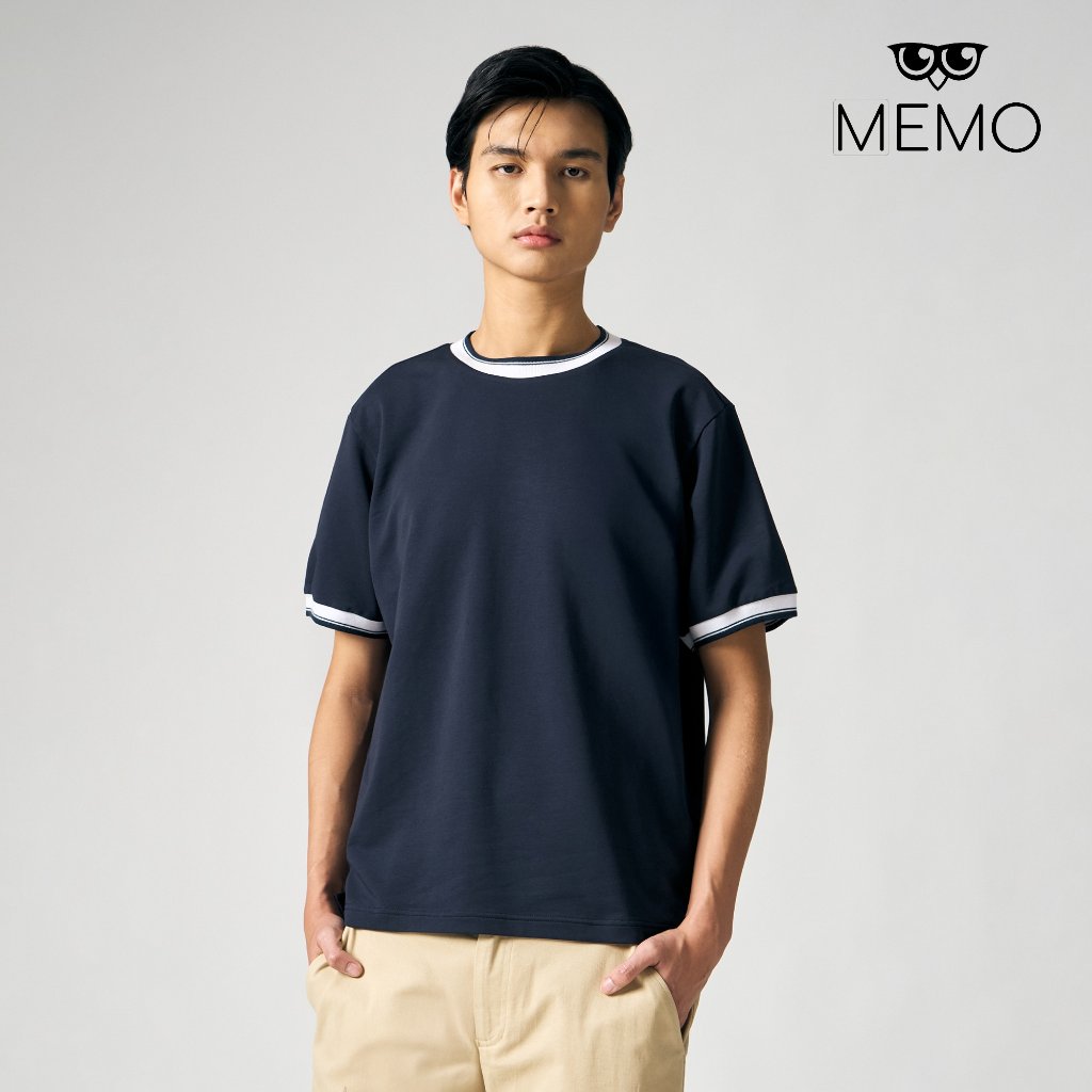 Memo Regular Fit Ringer T-Shirt For Men (Navy Blue) | Shopee Philippines