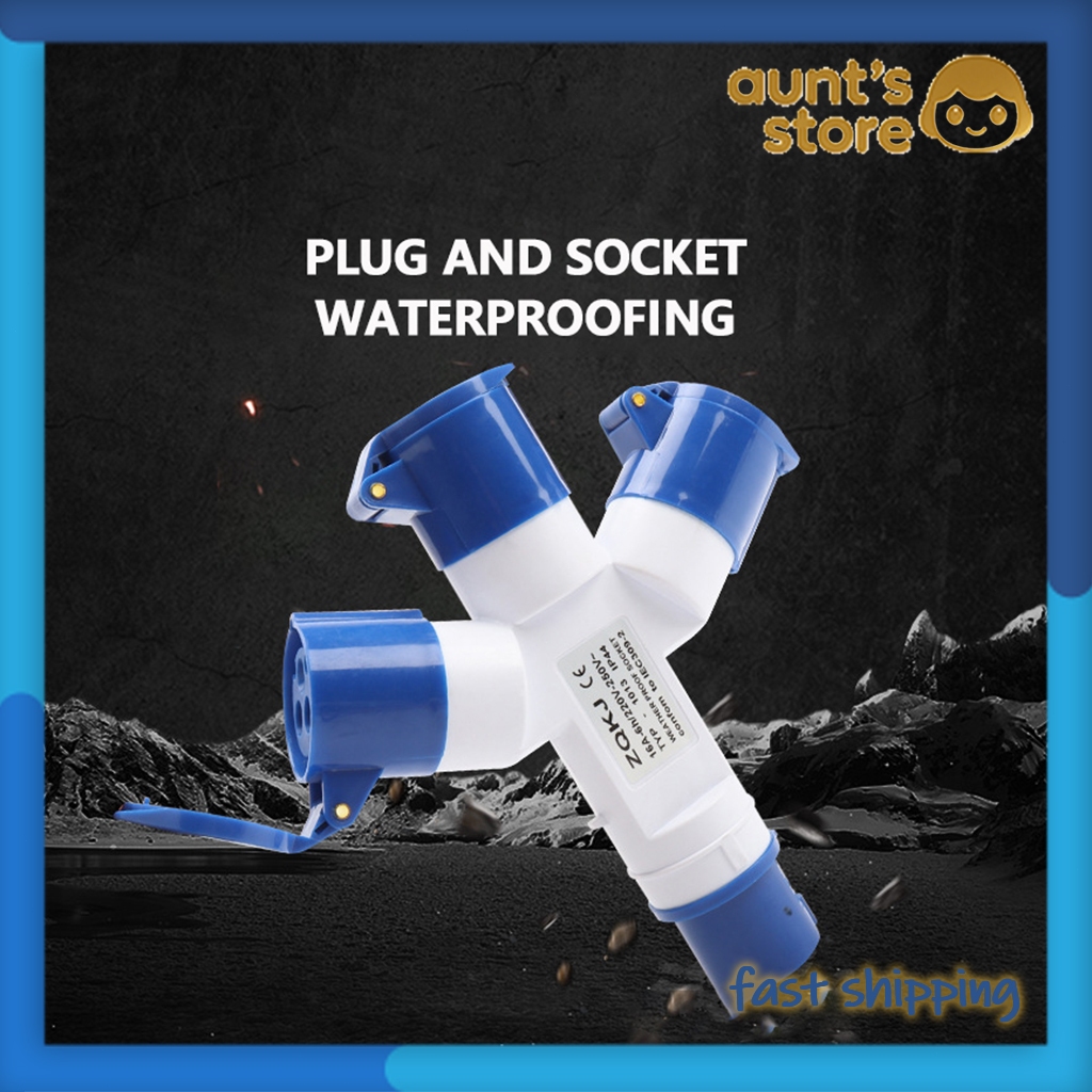 Industrial plug socket Y-type - three-way 3-core/16A blue, 1/3 output ...