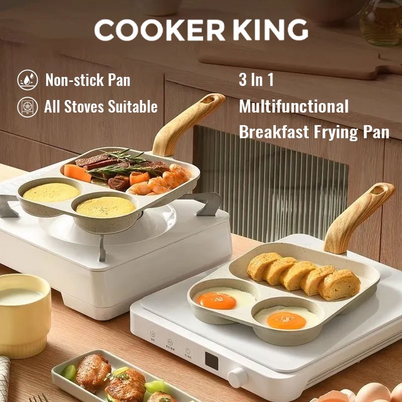 COOKER KING 3 in 1 Breakfast Omelette Pan Non-Stick Fried Egg Eteak Egg ...