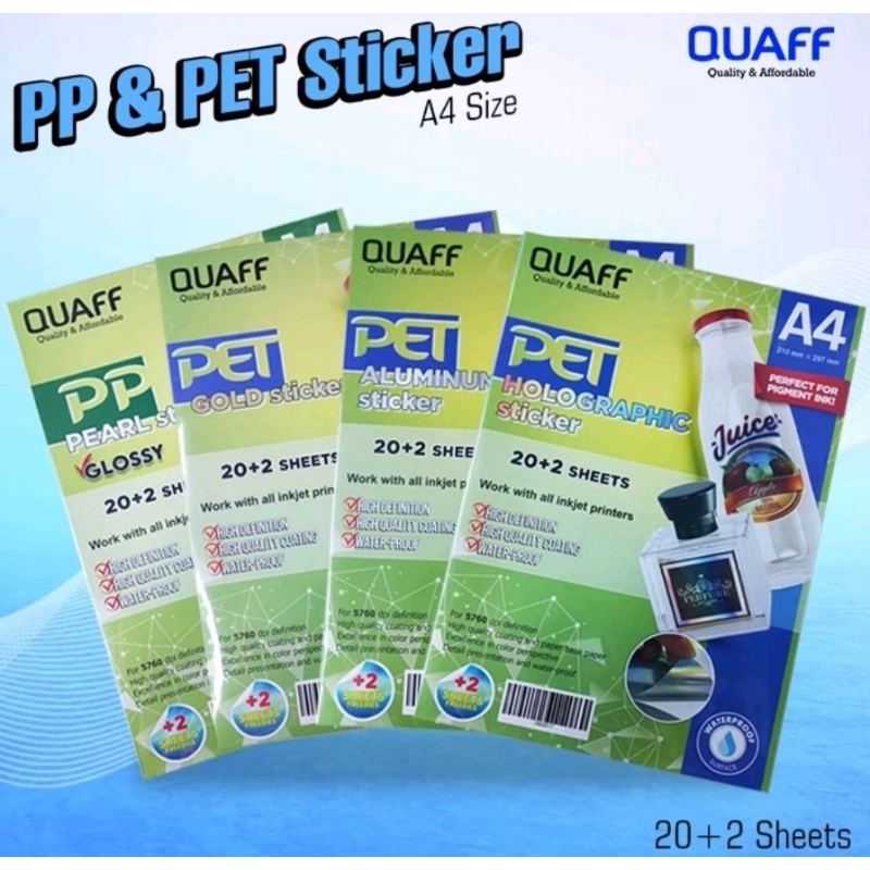 (4 types) QUAFF PET Printable Label Sticker Waterproof 180GSM A4 Size ...