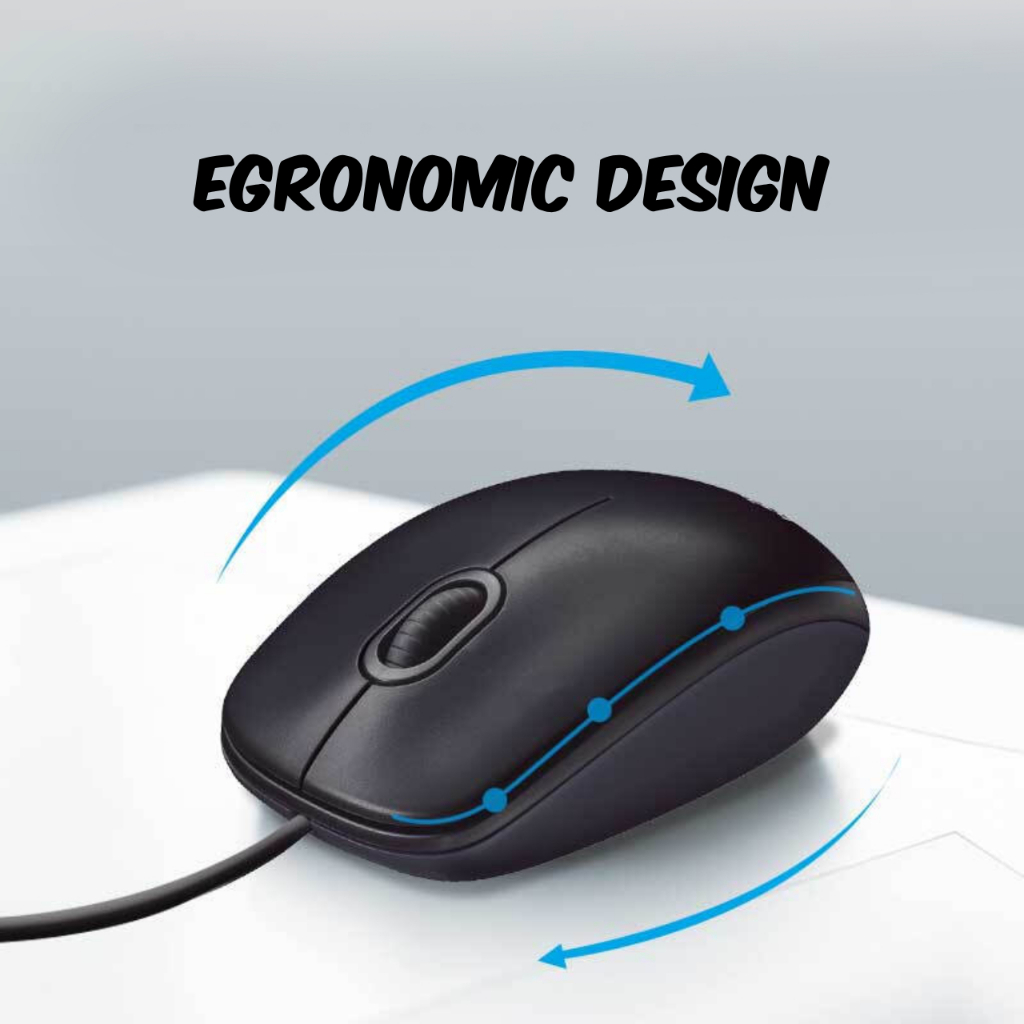 Comfortable Full-Size Wired Mouse Durable Optical Sensor (Black ...