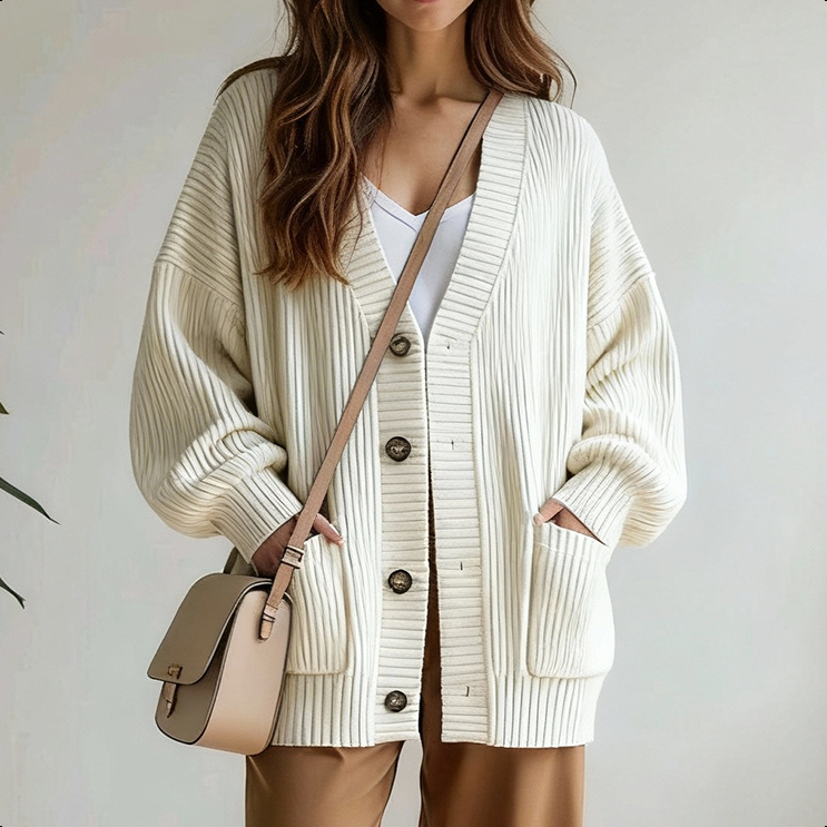 Korean Oversized Ribbed Knit Cardigan Sweater for Women Long Sleeve ...