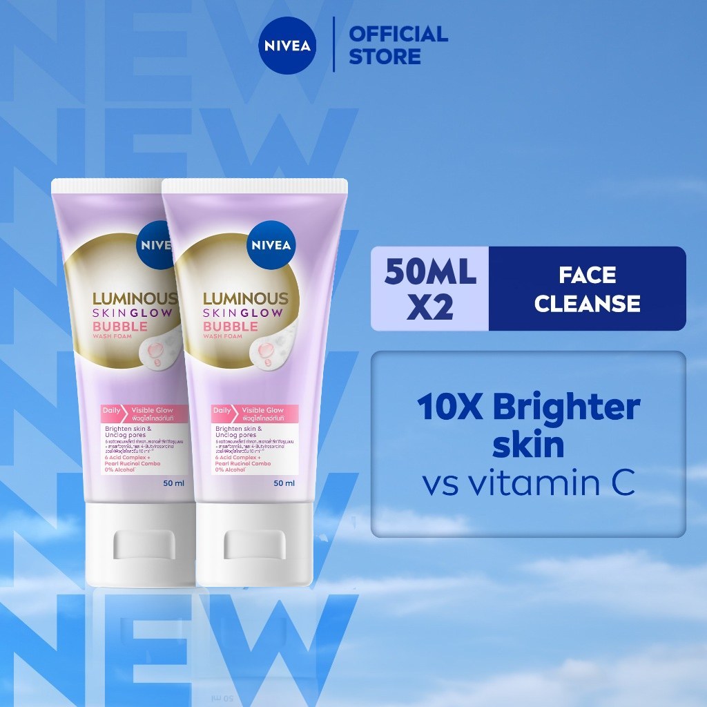 PACK OF 2 NIVEA Face Cleanser Luminous Skin Glow Bubble Foam for 10x ...