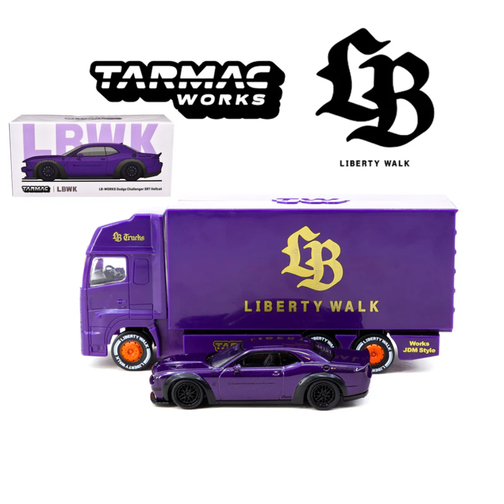 Tarmac Works 1/64 Scale LBWK Dodge Challenger SRT Hellcat w/ Truck ...