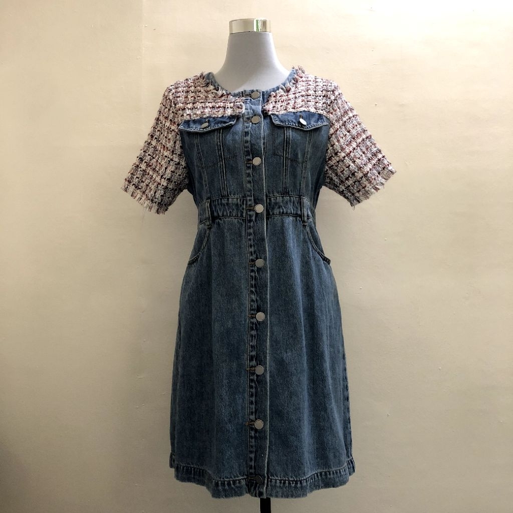 denim dress short sleeve APNY Apparel Short Sleeve Tie Front Lightweight Denim Dress