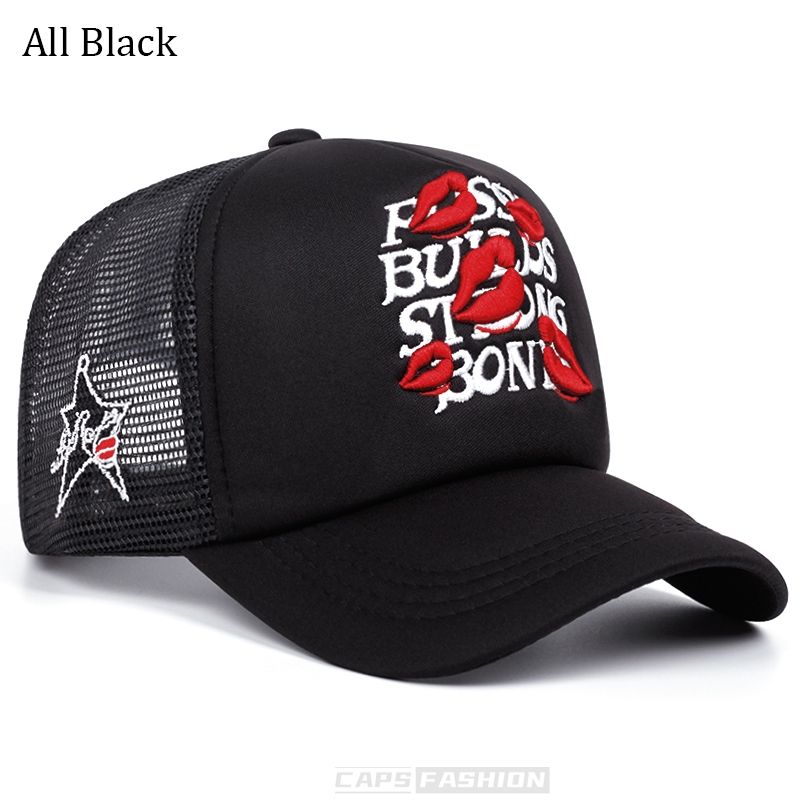 Lip print embroidery baseball cap for men Hiphop trucker cap