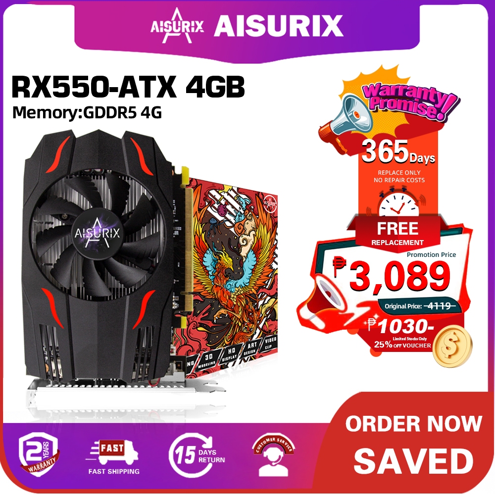 AISURIX RX550 4G ATX New Graphics Card GDDR5 128Bit Computer GPU Video ...