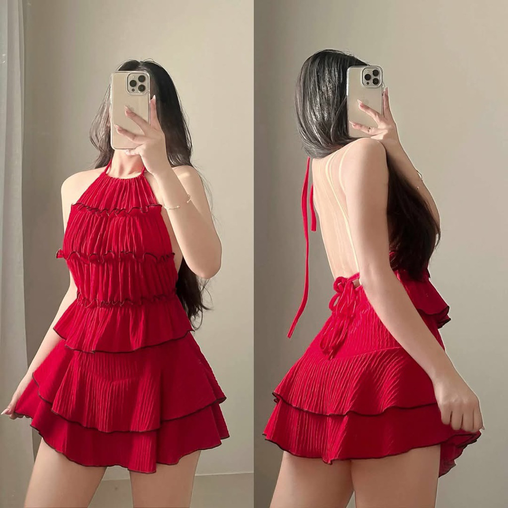 Kimi Lettuce Coords Ruched Backless Top & Mini Skirt Terno Summer ...