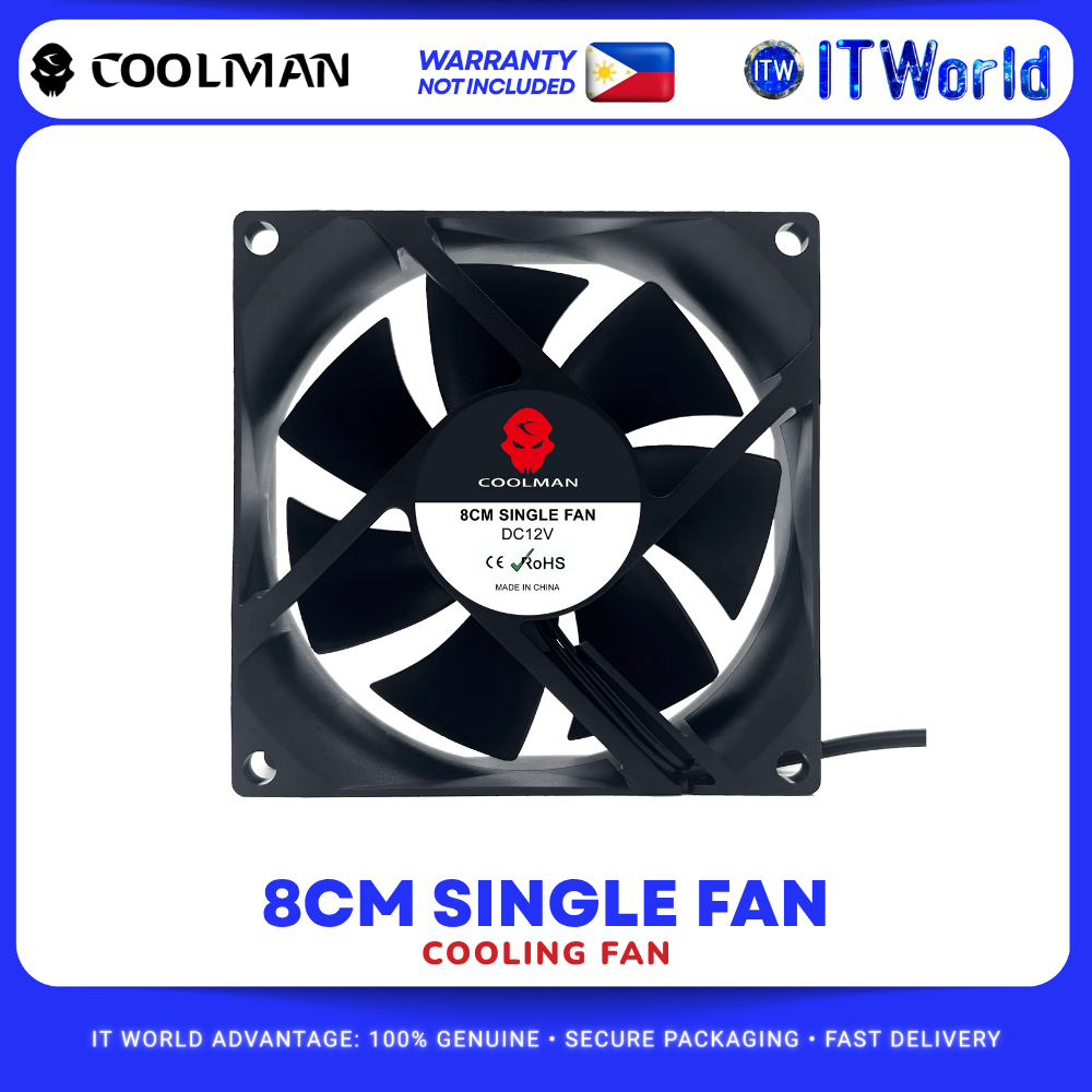 Coolman 8cm Single Fan 4-Pin Molex 2200RPM 25dB Black Case Fan itw ...