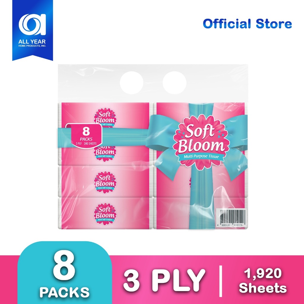 [8 Packs] Soft Bloom Facial Tissue Soft Pack 3-Ply 80 Pulls - 100% ...
