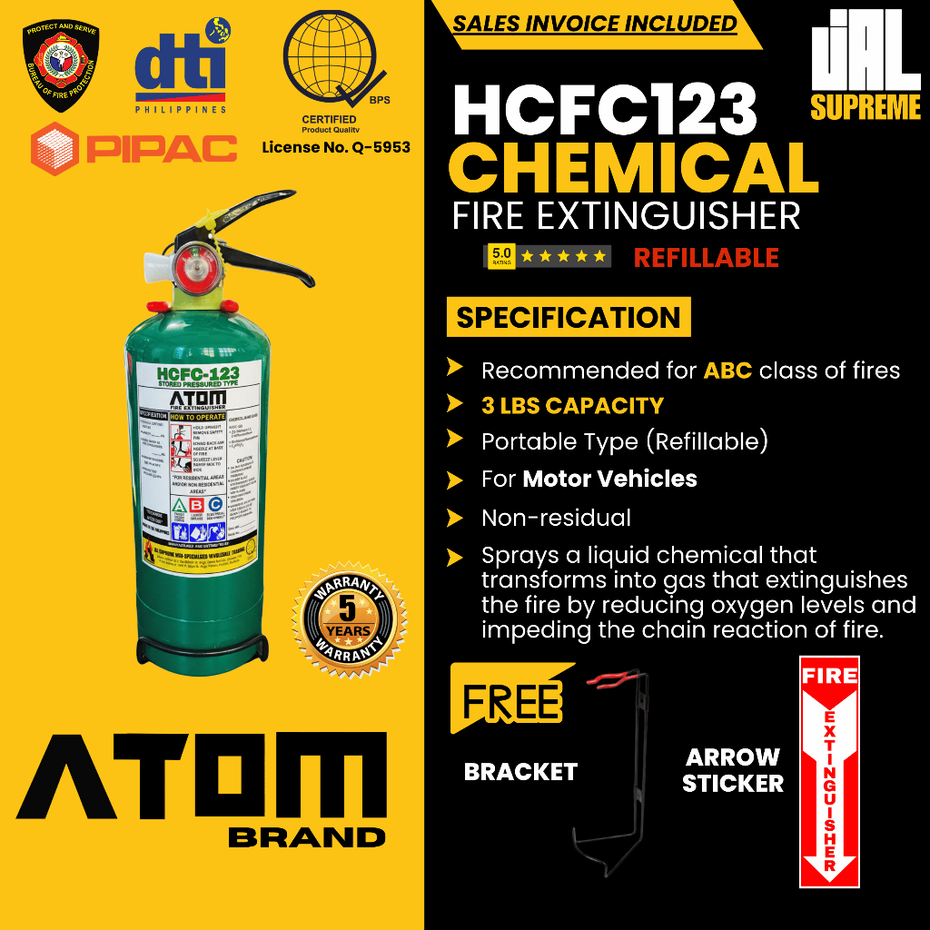 Fire Extinguisher - 3 Lbs. HCFC123 Chemical (Green) Portable Type ...
