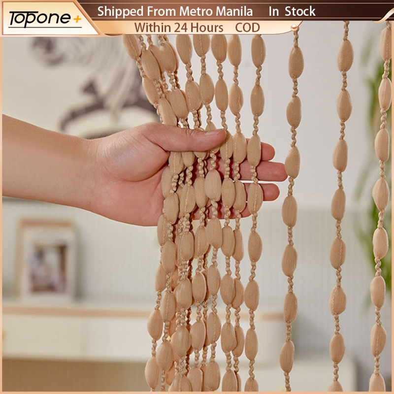 Beaded String Curtain 1x2 Meter Wood Color Room Divider for Doorway and ...