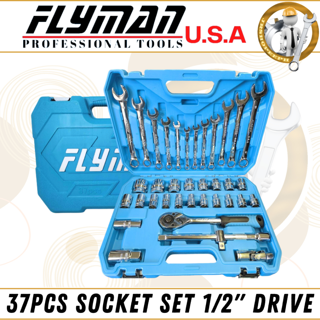 Flyman 37Pcs Socket Set 8Mm-32Mm 1/2 Drive 6 Points with Combi Wrench ...
